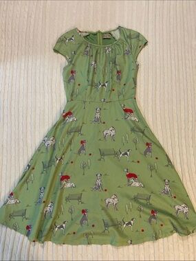 Green Dog-Print Cap-Sleeve Dress